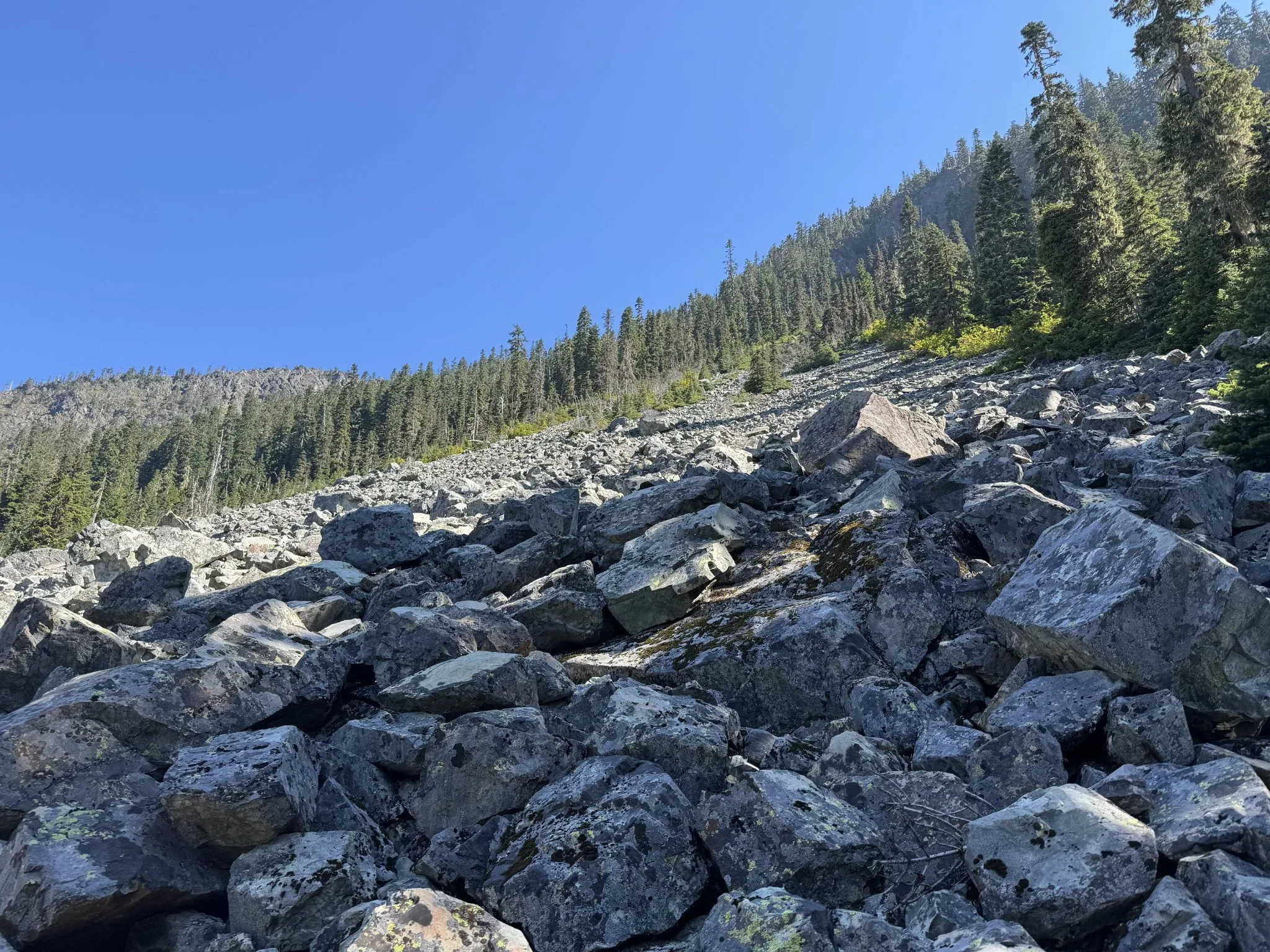 View of a hill of boulders.
